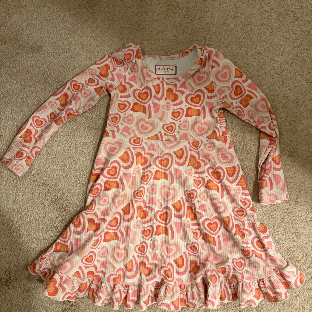 Cheeky Plum Pink, Coral & White Heart Ruffle Dress